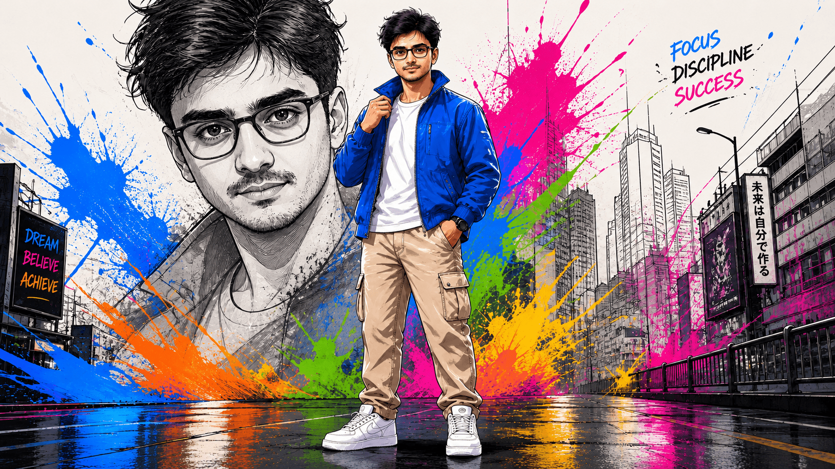 Anime Street Vibe Portrait: Neon Urban Character Illustration